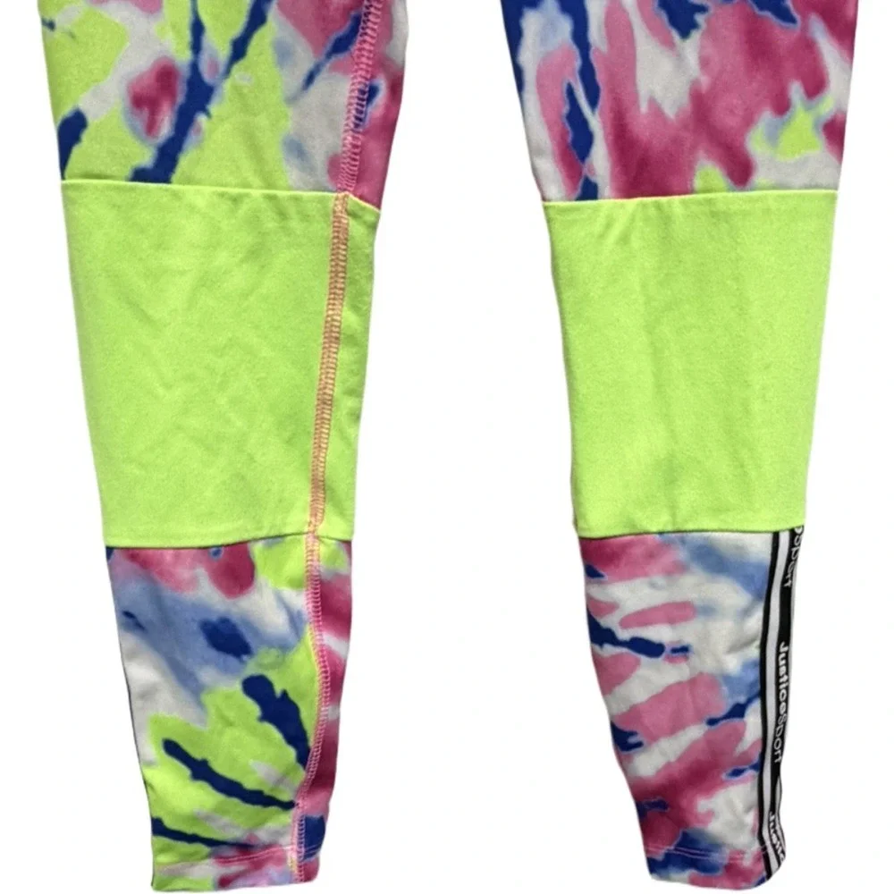 Justice Sport Girls Tie Dye Leggings Neon Pink Blue Green Activewear Size Small